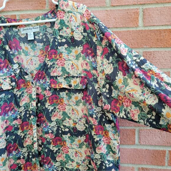 Jane Ashley Woman Vintage Silk Button Front Floral Blouse Top size 2X - Picture 3 of 5